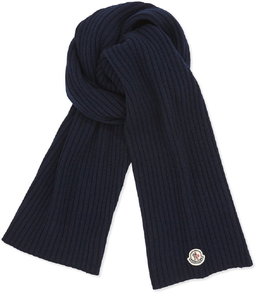 Moncler Men's Solid Navy Blue Ribbed Knit Scarf