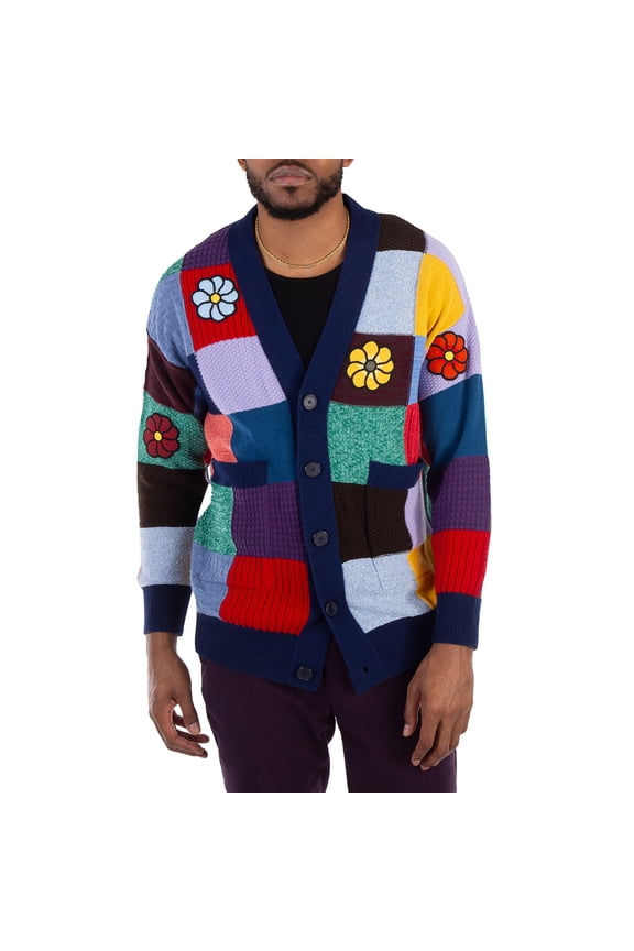 Patchwork-Design Crochet Cardigan, Size Large