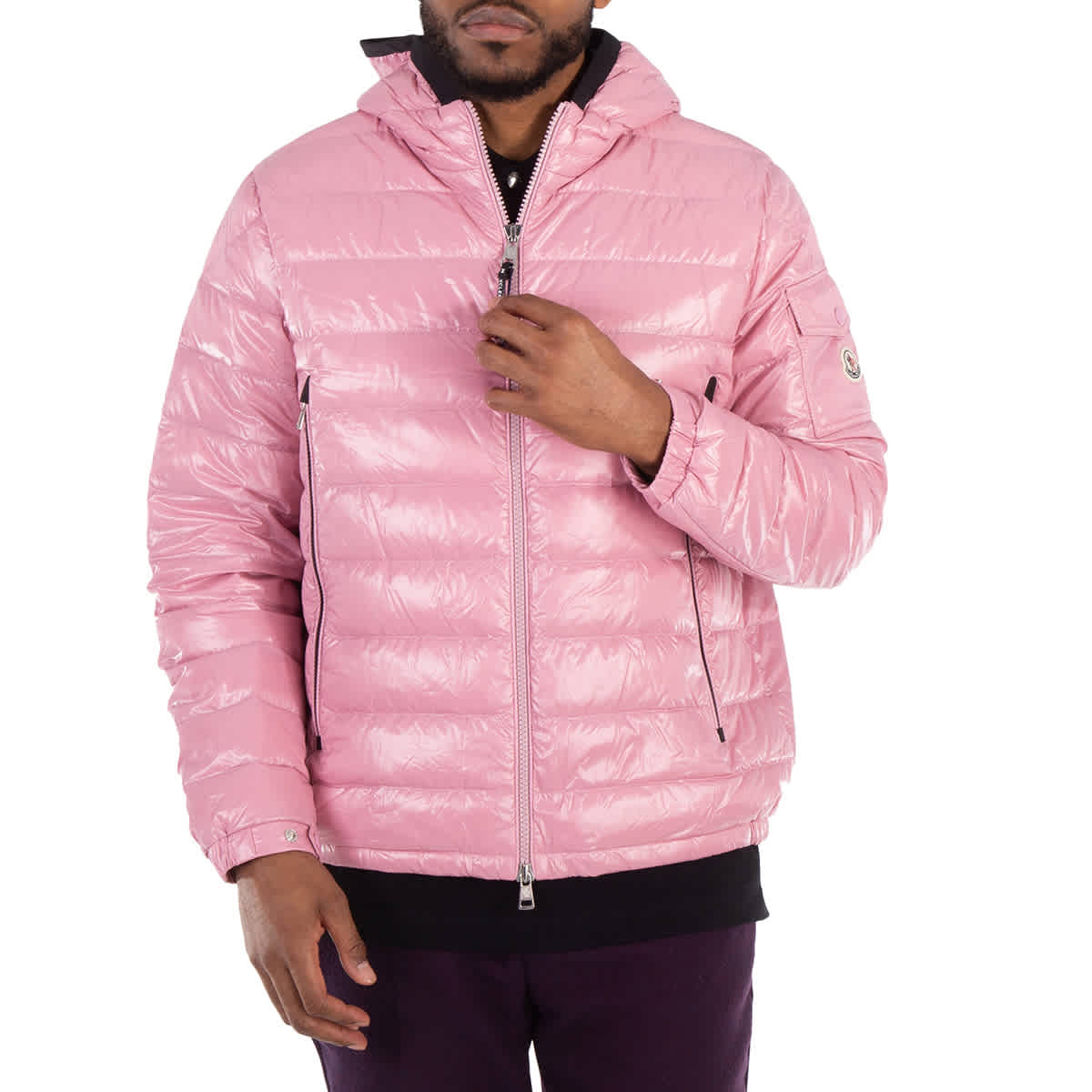 MONCLER / ROMBOU ピンク Moncler Quilted Logo-Print Padded Jacket, Brand Size 4 (X-Large