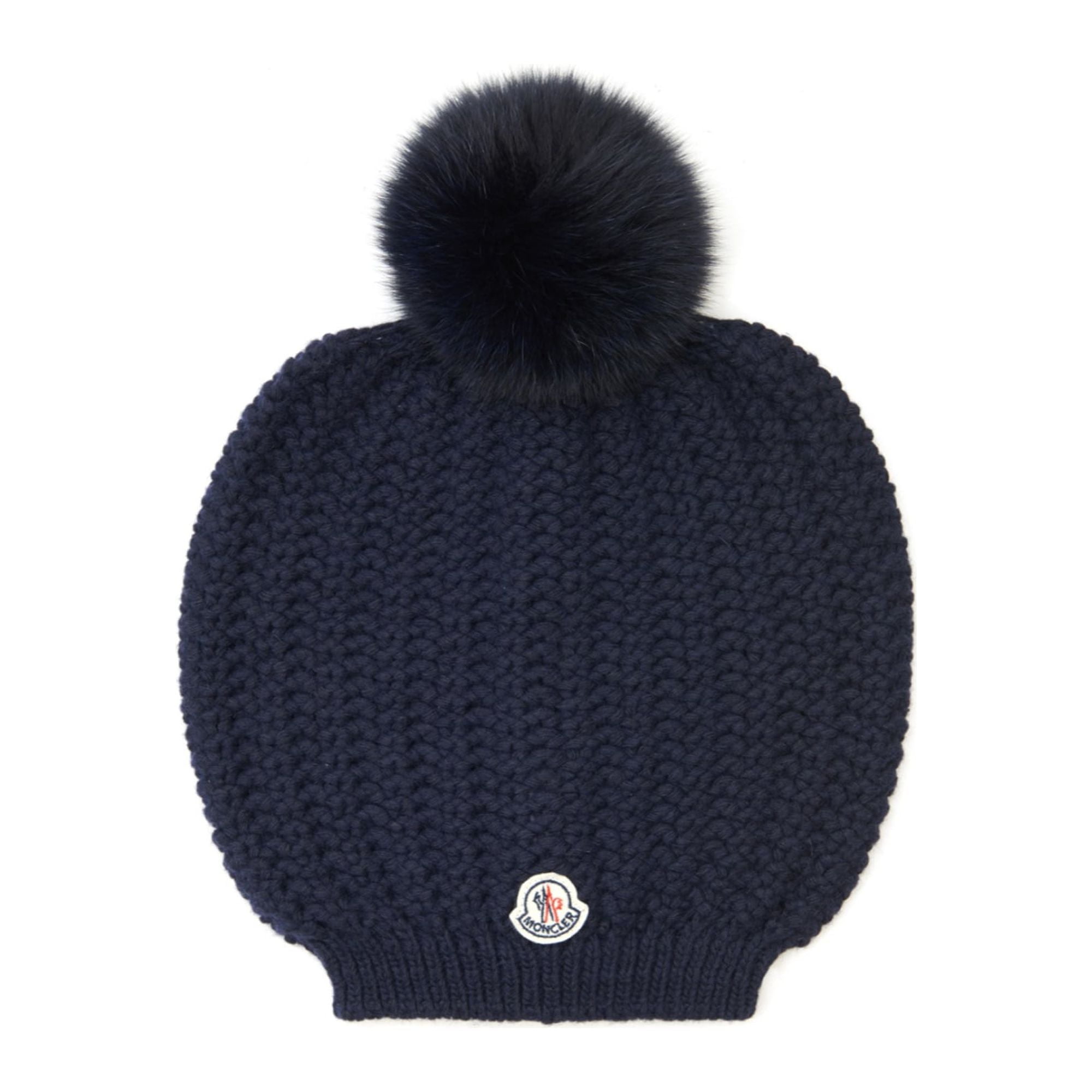 Moncler Woman's Blue Knit Pom Pom Beanie Hat