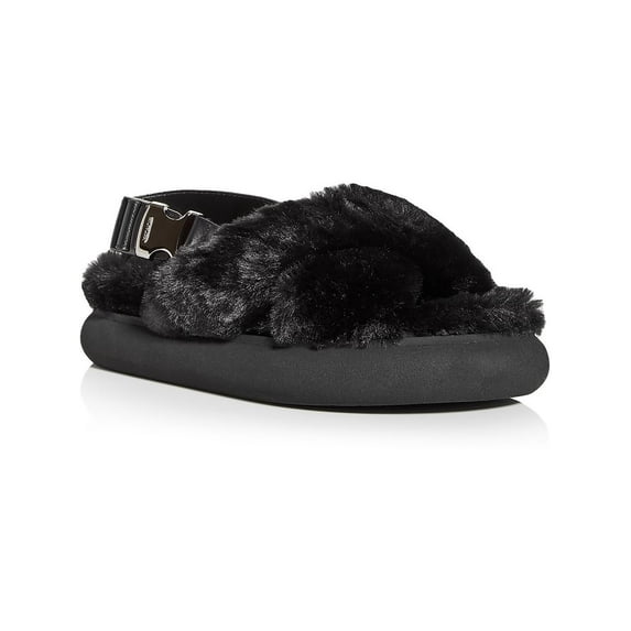 Moncler Womens Solarisse Fur Leather Warm Slingback Sandals