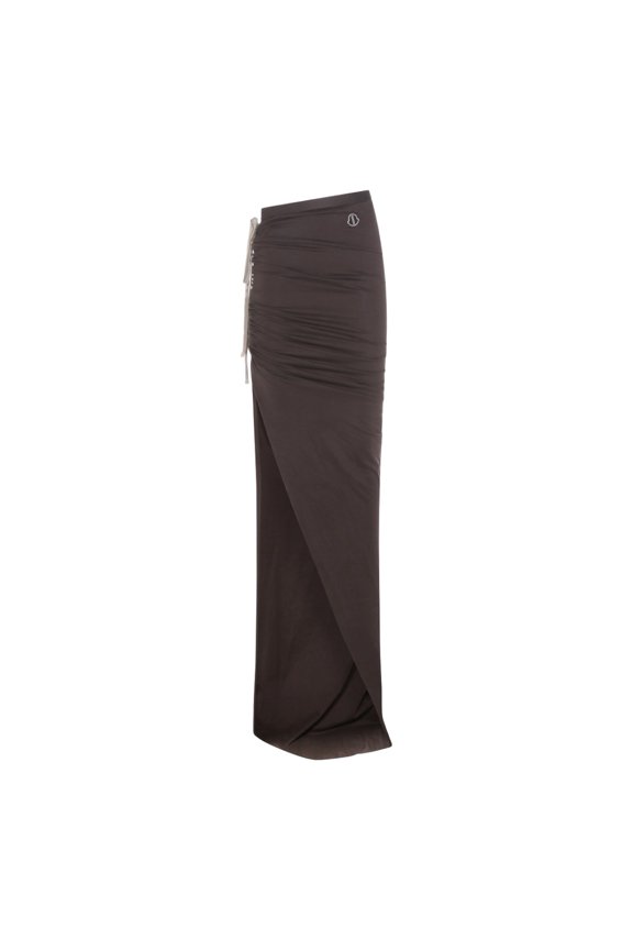 Dark Grey Maxi Skirt With Drawstring Closure And Front Slit (Women's)