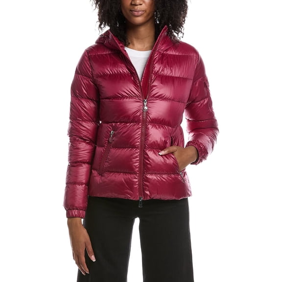Moncler womens Glesse Hooded Short Down Jacket, 2, Red