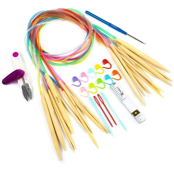 Moncolis 10 Pairs Circular Bamboo Knitting Needles, US Size 4-15