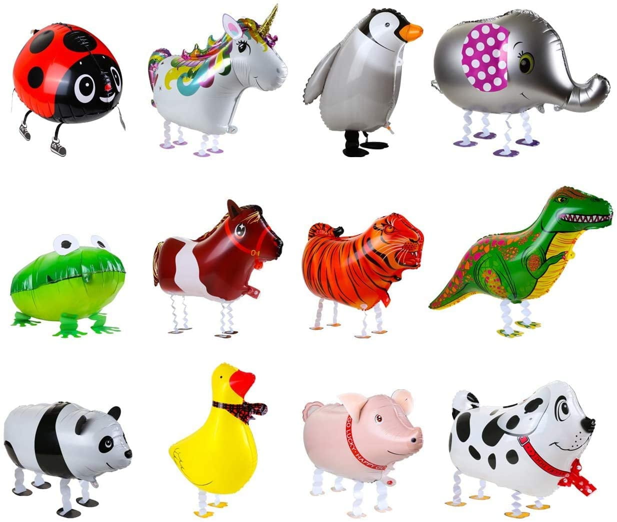 Moncolis 12 Pcs Walking Cute Animal Balloons for Kids Animal Theme Birthday Party Decor,Multicolor