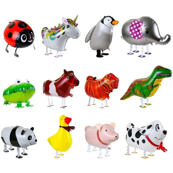Moncolis 12 Pcs Walking Cute Animal Balloons for Kids Animal Theme Birthday Party Decor,Multicolor