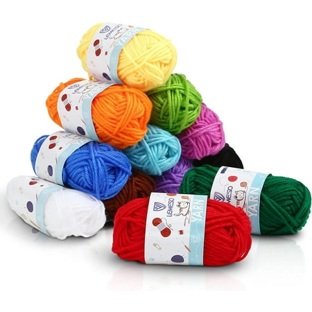 Moncolis 12 Skeins 100% Acrylic Mini Yarn for Knitting Crochet Crafts,0.53oz/15g,28 Yards,12 Colors