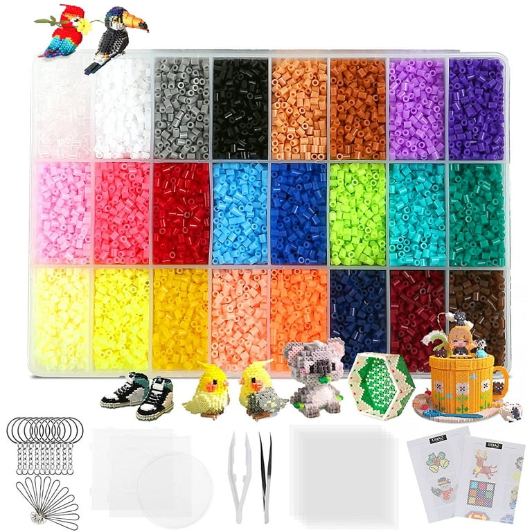Moncolis 24000 Fuse Beads 24 Color 2.6mm Mini Fuse Beading Kit with Pegboards Ironing Paper for Adult Kids Party Craft Unisex