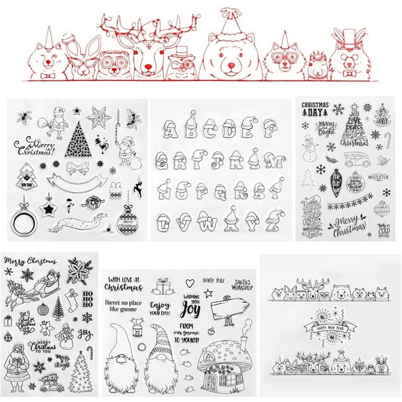 Moncolis 6 Pack Christmas Clear Stamps for Kids Adult Scrapbooking Card Making DIY Journaling Album