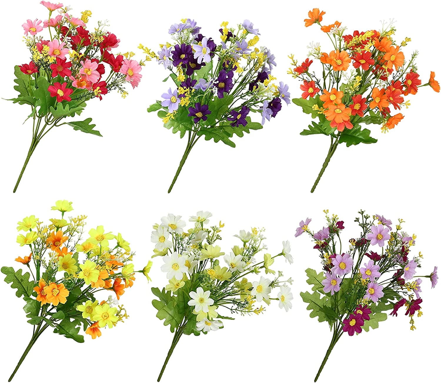 Moncolis 6Pcs Artificial Daisy Flowers Colorful Daisy Bouquet Fake Daisy Flower for Home Garden Porch Patio Table Centerpieces Vase Decor