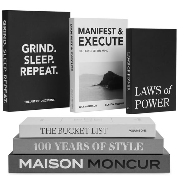 Moncur Home Decorative Books Set of 3 Black & Coffee Table Decor Removable Covers Fake Books for Decoration with Real Blank Pages For Home Decor Faux Books For Decoration Motivational Desk Decor C95