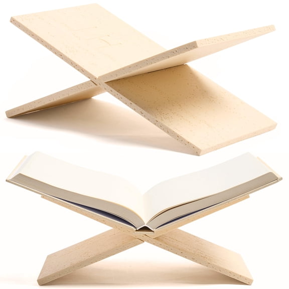 Moncur Home Faux Travertine Stone Finish Resin Book Holder for Recipe Book Display Stand, Coffee Table Books, 2 Pieces Slot Together, Neutral Beige Coffee Table Decor