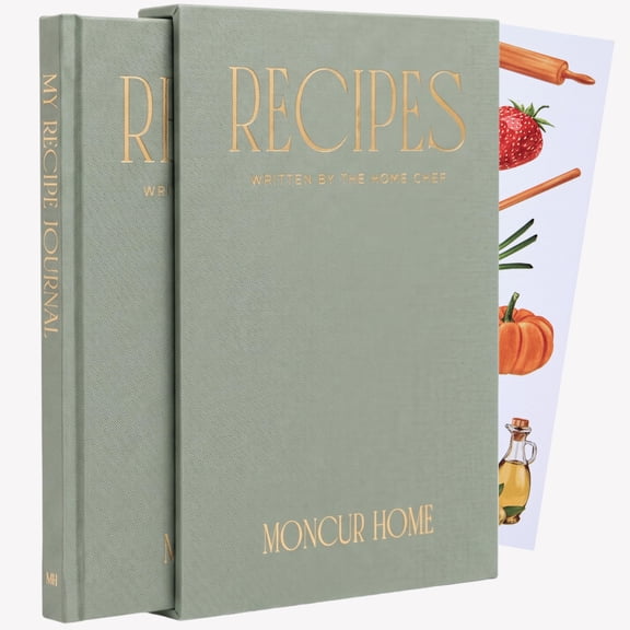 Moncur Home Recipe Book To Write In Your Own Recipes Blank Recipe Book Sage Linen with 2 Sticker Sheets Recipe Notebook Cookbook Recipe Journal Chef Gifts Make Your Own Notebook in Slipcase