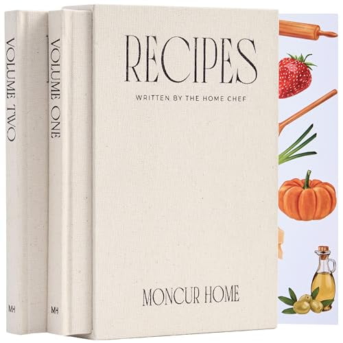 Moncur Home Recipe Book To Write In Your Own Recipes Set of 2 Blank Recipe Book Linen Beige with 2 Sticker Sheets Recipe Notebook Cookbook Recipe Journal Chef Gifts Make Your Own Notebook