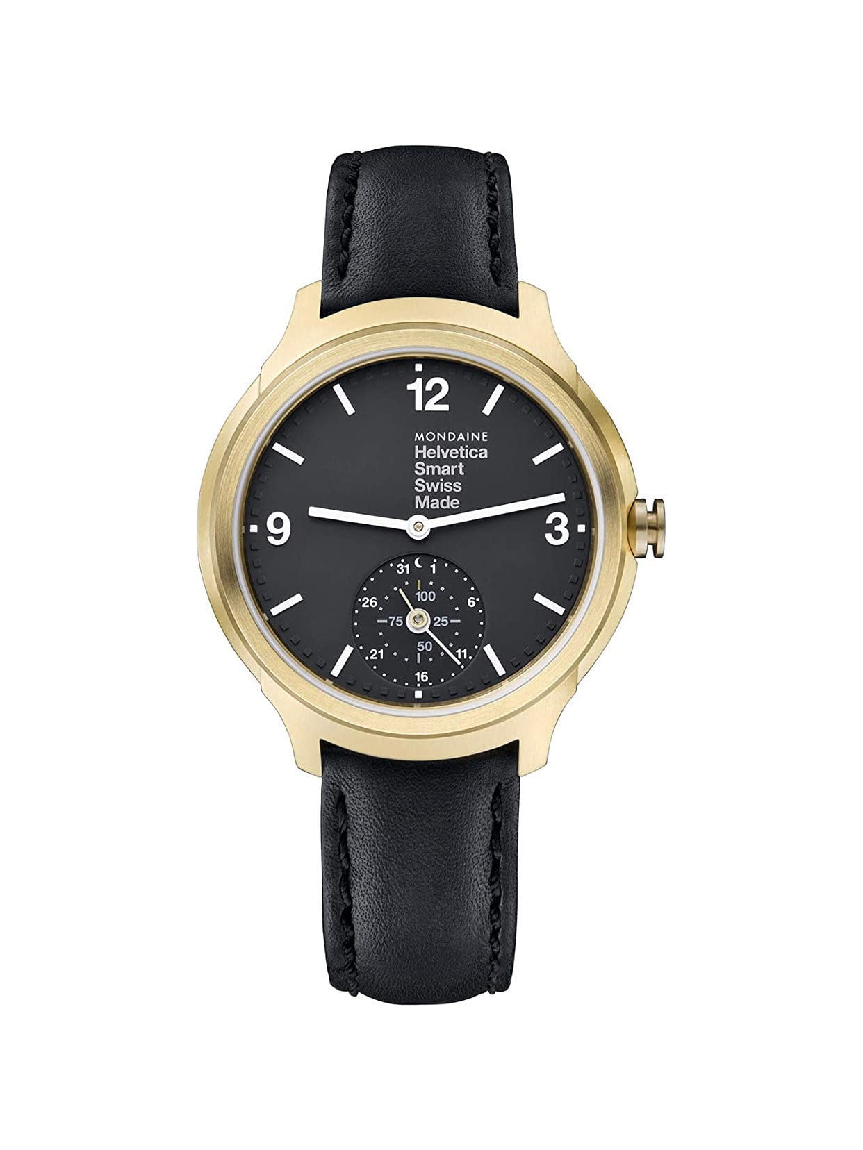 Mondaine Helvetica No Bold 44mm Smart Watch Black Dial Men Watch