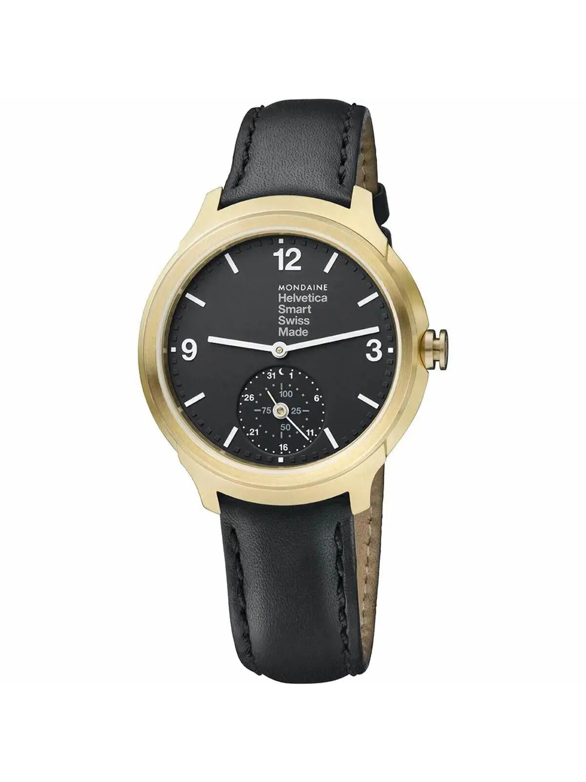 Mondaine Helvetica No Bold Smart Gold Tone Black Dial Watch MH1
