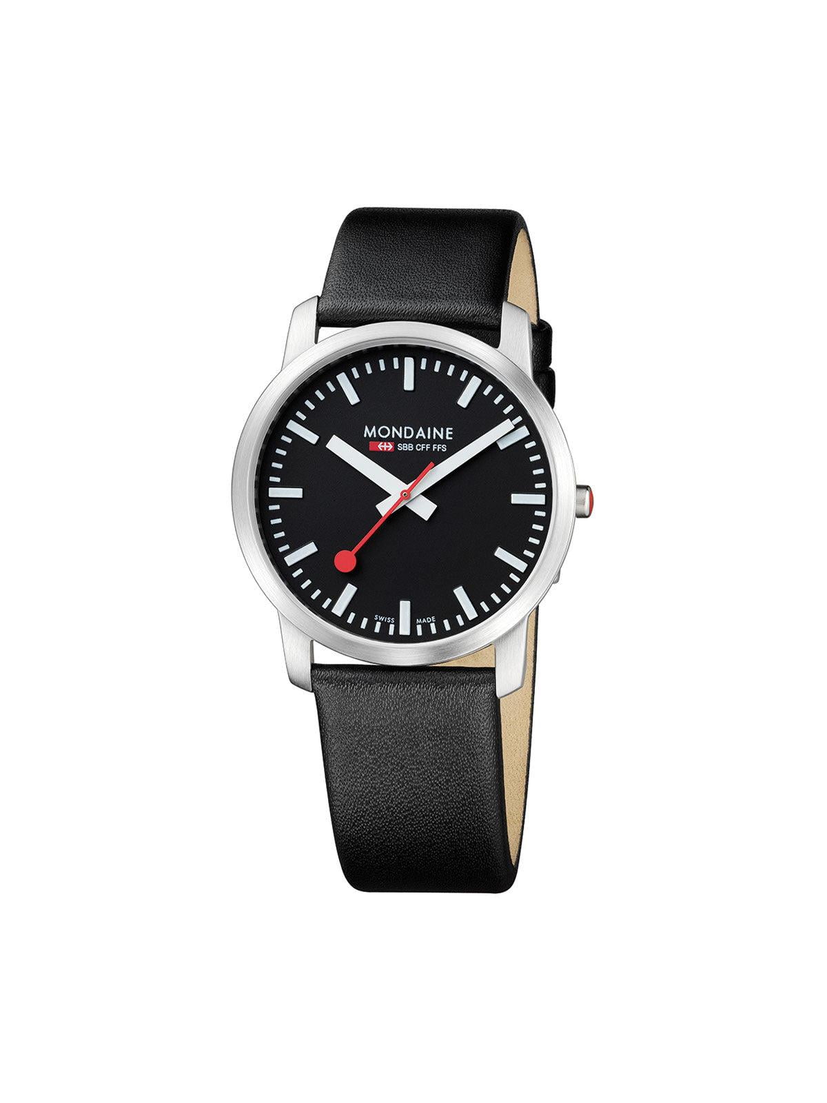 Mondaine Simply Elegant 41mm Steel Black Dial Mens Quartz Watch 