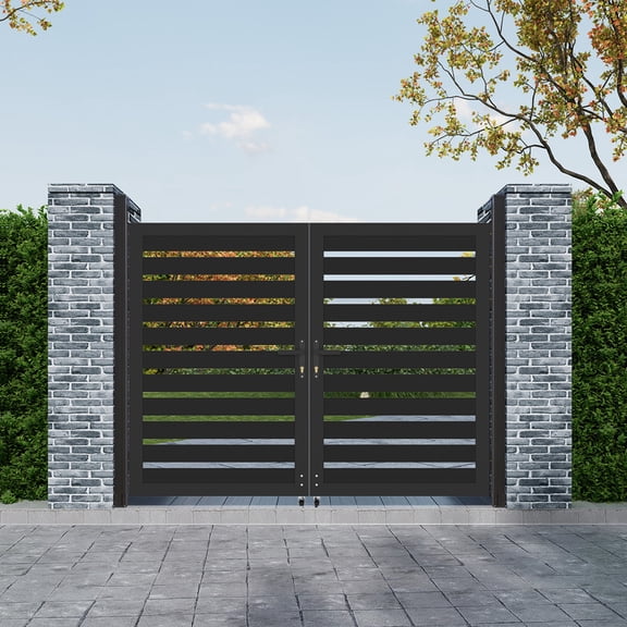 Mondaria 5ft(H) x 6ft(W) Aluminum Privacy Double Gate - Outdoor Metal Garden Gate with Lockable Knob,Semi-Open Security Gate, Design for Patio, Yard & Backyard, Easy Installation