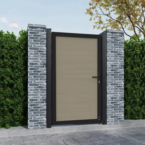 Mondaria 6 ft H x 3 ft W Privacy Fence Gate, Wood Plastic Composite Gate with Metal Frame and Knob Kits (Posts Not Included), Ancient Wood
