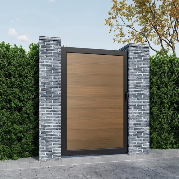 Mondaria 6 ft H x 3 ft W Privacy Fence Gate, Wood Plastic Composite Gate with Metal Frame and Knob Kits (Posts Not Included), Brown