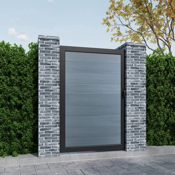 Mondaria 6 ft H x 3 ft W Privacy Fence Gate, Wood Plastic Composite Gate with Metal Frame and Knob Kits (Posts Not Included), Gray