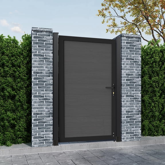 Mondaria 6 ft H x 3 ft W Privacy Fence Gate, Wood Plastic Composite Gate with Metal Frame and Knob Kits (Posts Not Included), Silver Gray
