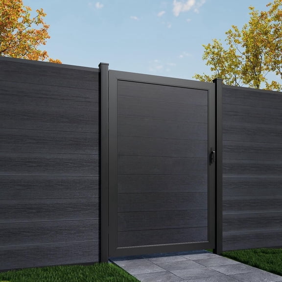 Mondaria 6 ft H x 4 ft W Privacy Fence Gate, Wood Plastic Composite Gate with Metal Frame and Knob Kits (Posts Not Included), Black