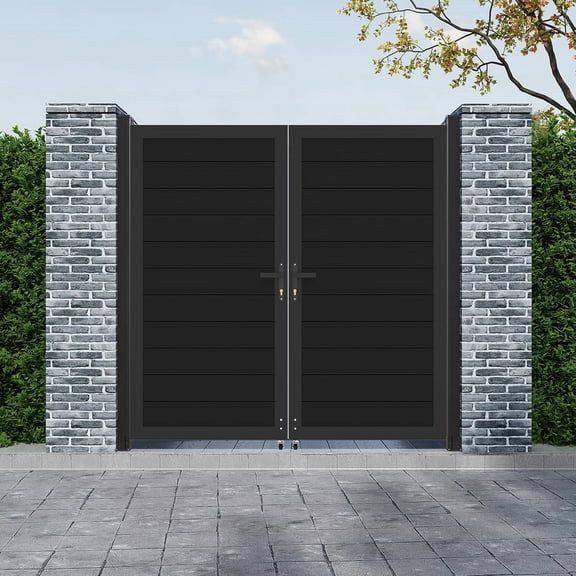 Mondaria 6 ft H x 6 ft W Aluminum Privacy Double Fence Gate (Posts Not Included), Outdoor Driveway Gate for Backyard, Garden and Pool