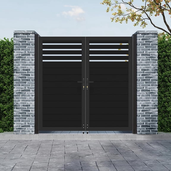 Mondaria 6 ft H x 6 ft W Aluminum Semi-Private Double Fence Gate (Posts Not Included), Outdoor Driveway Gate for Backyard, Garden and Pool