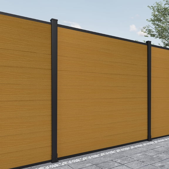 Mondaria 6 ft x 6 ft Privacy Fence Panel with 1 Post, WPC Composite Outdoor Fence for Backyard, Garden and Pool, Yellow Teak