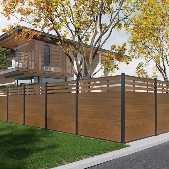 Mondaria 6 ft x 6 ft Semi-Private Fence Panel with 1 Post, WPC Composite Outdoor Fence for Backyard, Garden and Pool, Brown