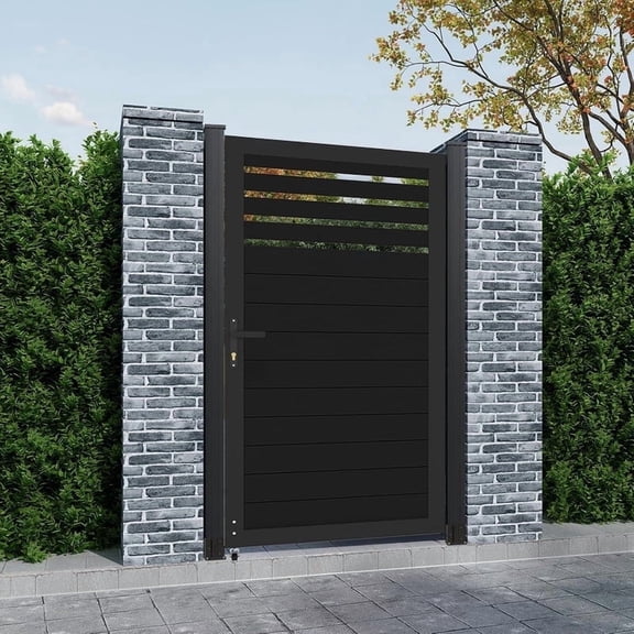 Mondaria 6ft x 3ft Aluminum Alloy Privacy Gate - Outdoor Metal Garden Gate with Lockable Knob,Partially Enclosed Security Gate, Design for Patio, Yard & Backyard, Easy Installation