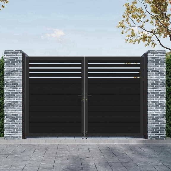 Mondaria Aluminum Double Fence Gate 6FT x 10FT, Outdoor Privacy Metal Driveway Gate with Lockable Handle and Powder-Coated Finish, Semi-Privacy(Posts Not Included)