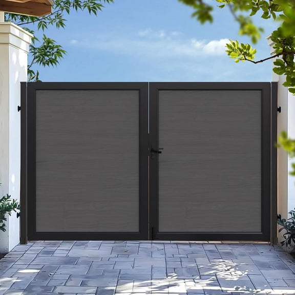 Mondaria Wood Plastic Privacy Double Fence Gate 6ft(H) x 10ft(W), Metal Frame with Knob Kits, Durable Composite Outdoor Gate,Sliver Gray