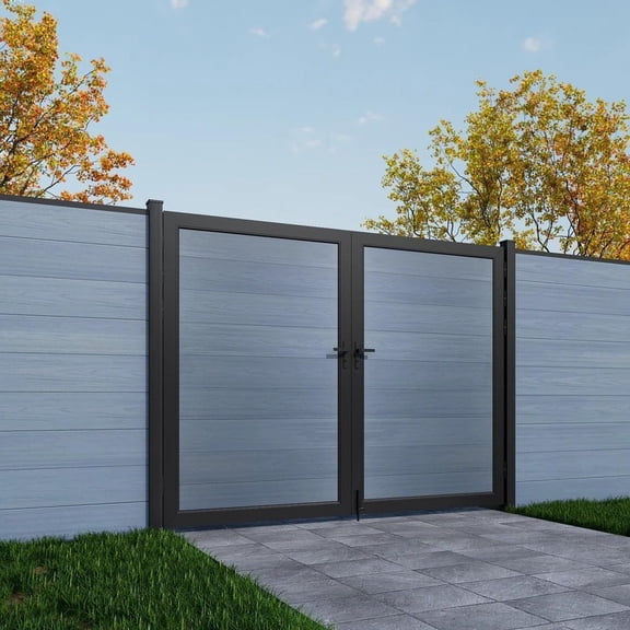 Mondaria Wood Plastic Privacy Double Fence Gate 6ft(H) x 6ft(W), Metal Frame with Knob Kits, Durable Composite Outdoor Gate,Gray