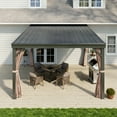 thumbnail image 1 of Mondawe 10' x 12' Gazebo for Patio, Wall-Mounted Gazebo Pergola with Privacy Curtains and Nettings,Large Hard Top Lean to Pergola,Metal Awnings Gazebos for Deck, Porch, Backyard, 1 of 13