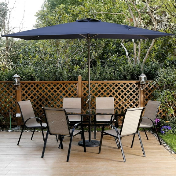 Mondawe 10' x 6'5 Patio Umbrella Solar 26 LED Lights Market Umbrella Rectangular Navy Blue