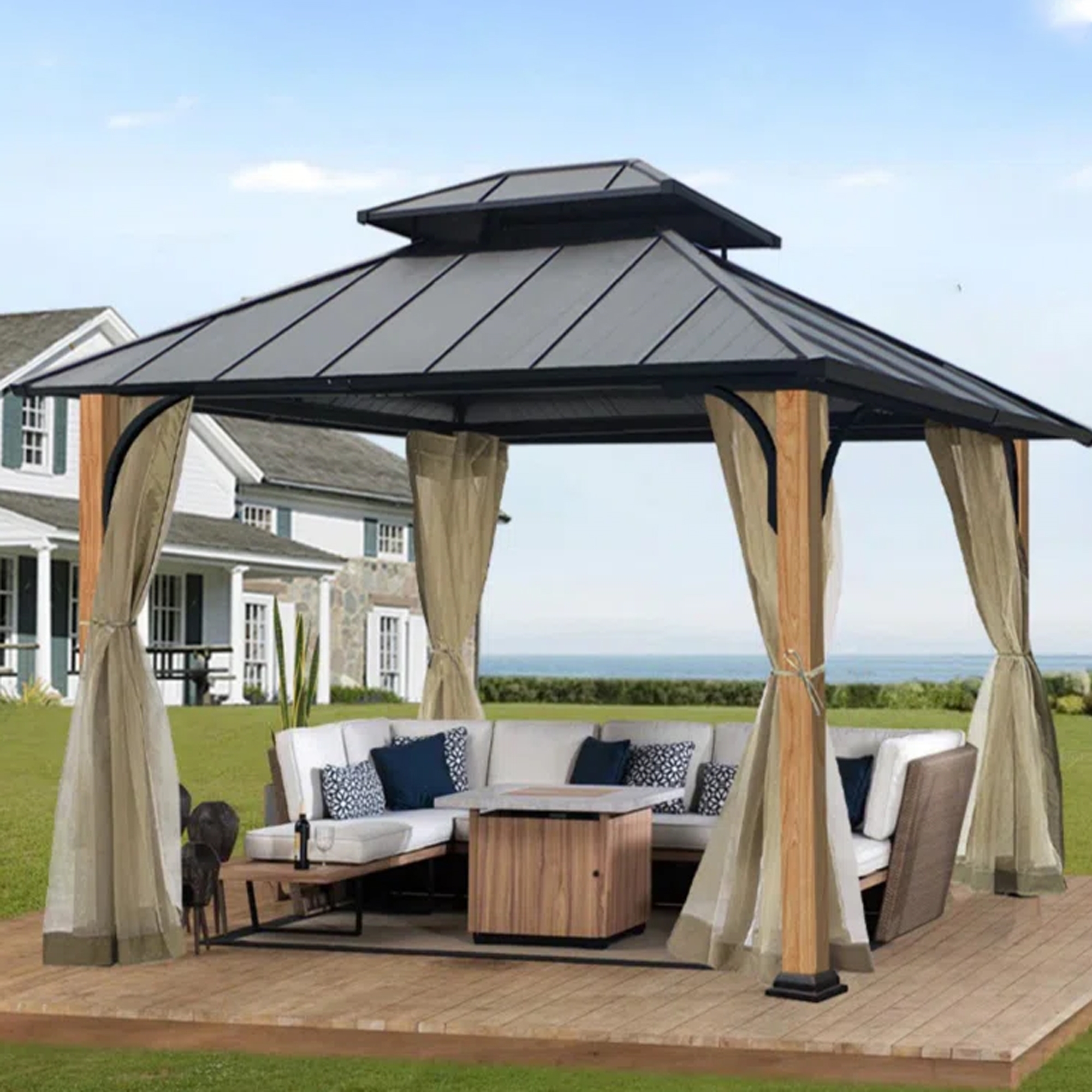 Mondawe 10’x12’ Hardtop Gazebo with Powdercoated Aluminum Frame Iron
