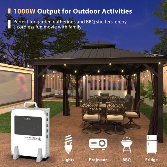 Mondawe 1000W Portable Power Station with UPS Function 1075Wh LiFePO4 Battery Backup 2.7H Fast Charge 5 AC Outlet Solar Generator for Outdoor Emergency Camping
