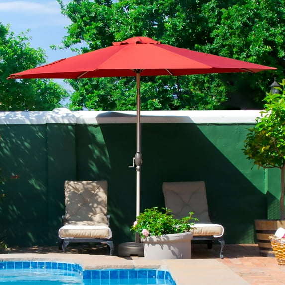 Mondawe 10FT Patio Umbrella, Outdoor Table Umbrella with Push Button Tilt and Crank, UV Protection Waterproof Market Sun Umbrella with 8 Sturdy Ribs for Garden, Deck, Backyard, Pool (Brick red)