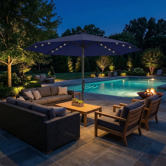 Mondawe 10FT Remote Control Smart Automatic Patio Umbrella with Solar LED lights for Garden & Patio