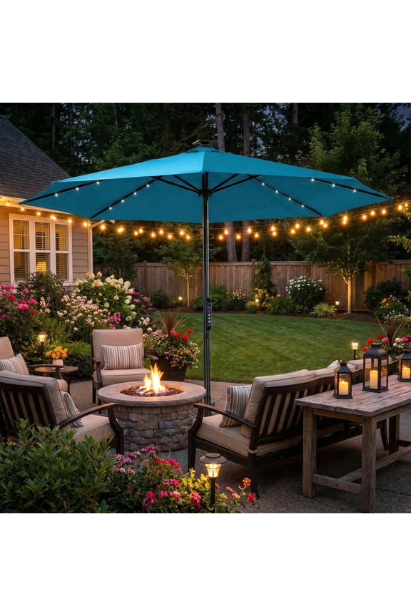 10FT Remote Control Smart Automatic Patio Umbrella with Solar LED lights for Garden & Patio