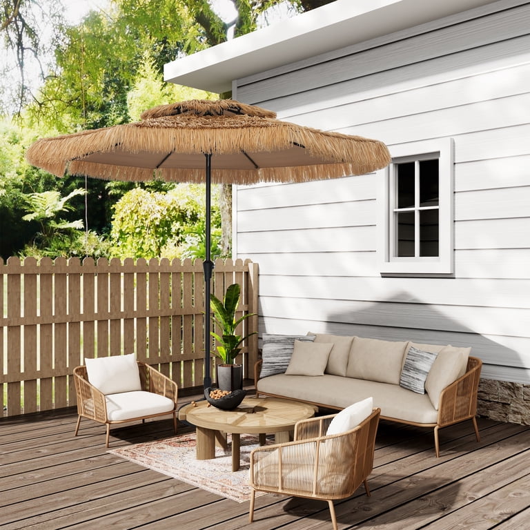 hawaiian style beach patio umbrella Clihome 10ft Tiki with LED Lights Thatched Umbrella Umbrellas Pool Umbrella for Outdoor Tiki Bar, Tropical Palapa, Patio Garden, Beach, Backyard : Patio, Lawn & The canopy can tilt to the left or right Outsunny 8.5 ft Hula Thatched