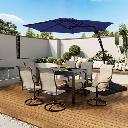 Mondawe 10ft Heavy Duty Patio Umbrella with Base Included, 361° Rotation, Outdoor Hanging Offset Cantilever Market Sun Shade Umbrella, Navy Blue