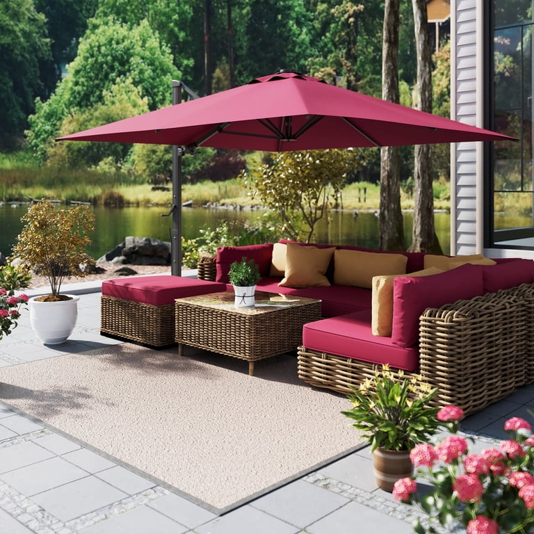 10x10 square cantilevered patio umbrella Mondawe 10x10 ft Square Cantilever Umbrella with Base and Bluetooth Speaker Included