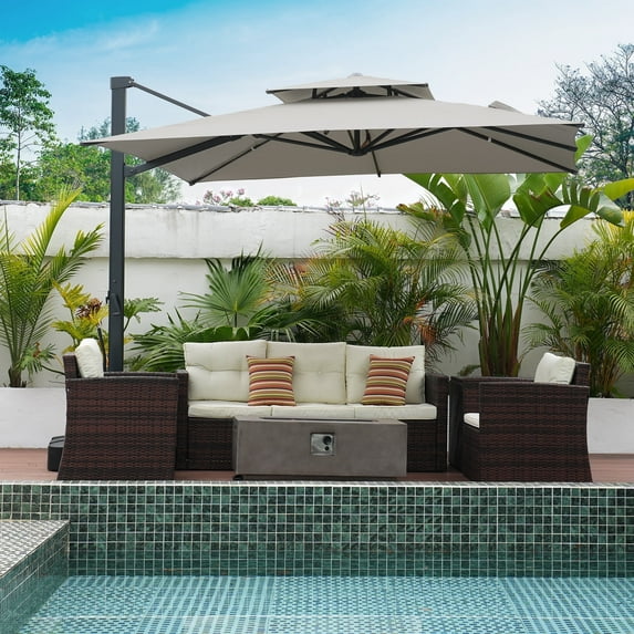 Mondawe 10x10Ft 2-Tier Rectangular Cantilever Patio Umbrella with 360 Rotation, Offset Hanging Outdoor Sun Shade for Backyard Garden Deck Pool Patio, Gray