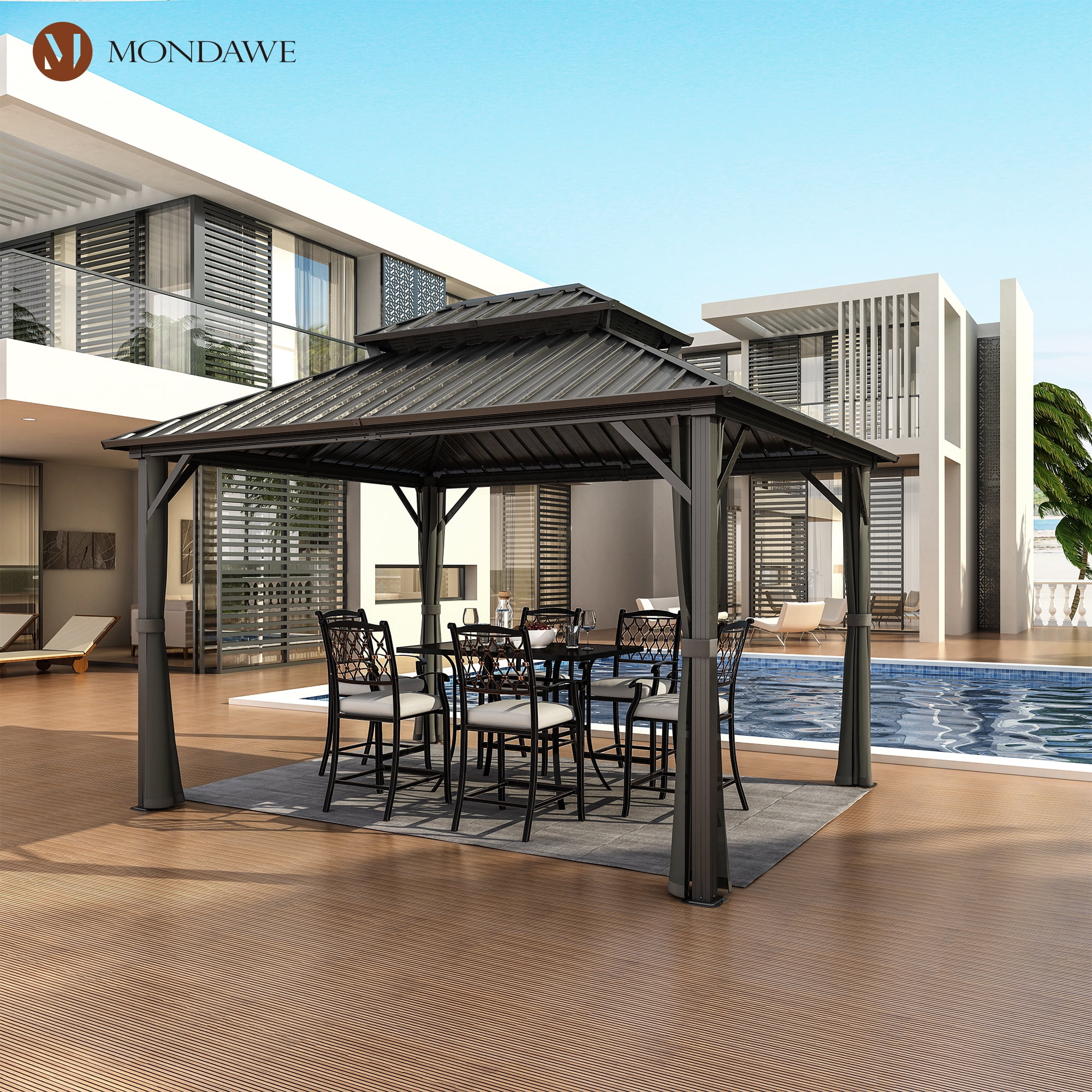 Mondawe 10x12 ft Hardtop Gazebos Outdoor Patio Gazebo with Netting