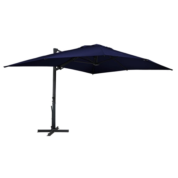 Mondawe 10x13 FT Cantilever Umbrella Large Offset Umbrella with 360°Rotation and LED Light Panel Cantilever Patio Umbrella for Backyard, Pool & Garden, Navy