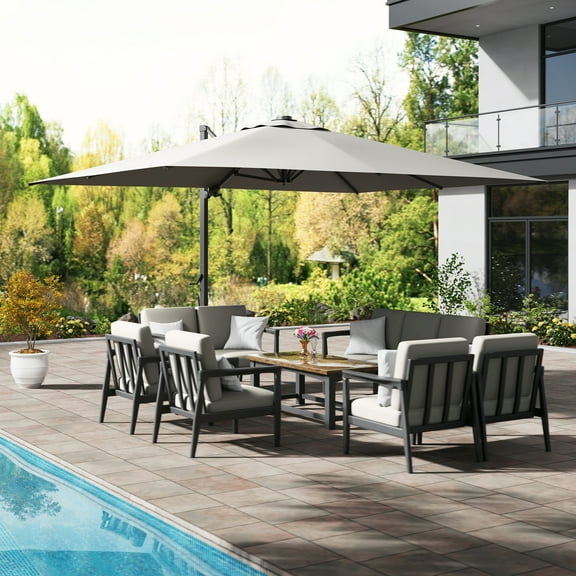 Mondawe 10x13 FT Cantilever Umbrella Large Offset Umbrella with 360°Rotation Cantilever Patio Umbrella for Backyard, Pool & Garden, Gray