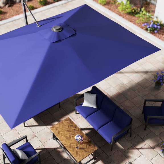 Mondawe 10x13 Ft Patio Cantilever Umbrella with Base,360° Rotation Offset and Bluetooth Speaker,Large Rectangular Outdoor Umbrella for Pool Deck, Navy